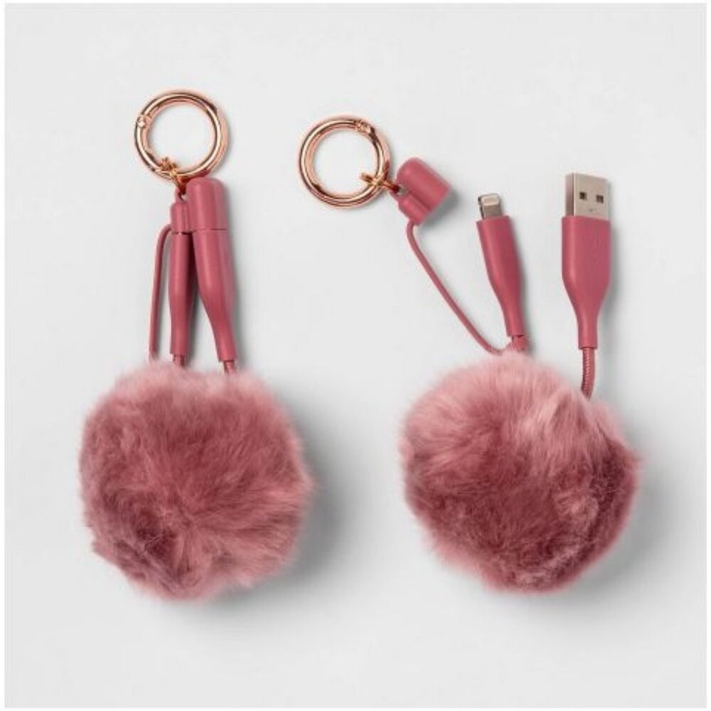 Heyday Lightning to USB-a Pom Pom Keychain Cable Dusty Pink 4in